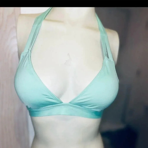 Victoria's Secret Women's Halter Bikini Top 34C Light Green Adjustable Ties - Picture 1 of 5